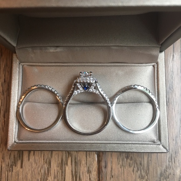 3pcs Solid 925 Silver Engagement Ring Wedding Band - Picture 4 of 6